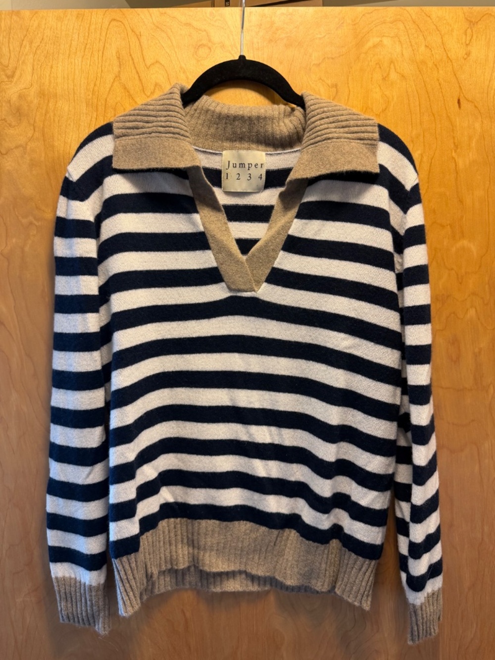 Jumper 1234 Stripe Collar Cashmere Pullover Navy, Cream  Size 1 Small - Picture 7 of 13